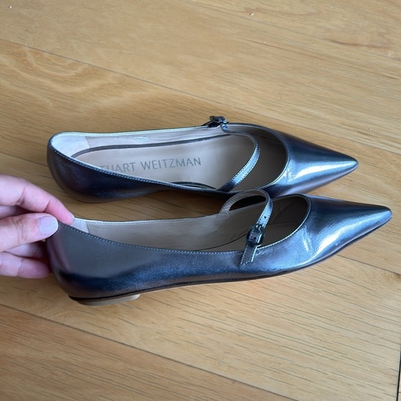 Stuart Weitzman Emilia Mary Jane silver pointy toe flats - Picture 3 of 5